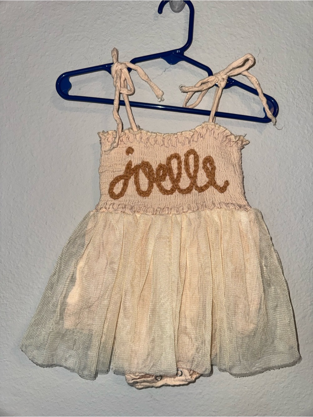 JOELLE Pink Tulle Baby Dress with Script Detail